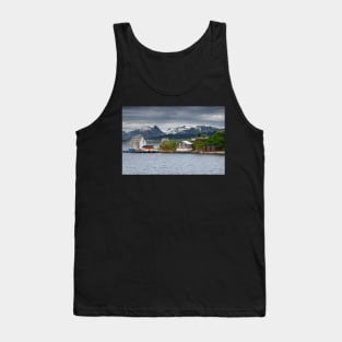 Wooden Buildings and Mountains in Alesund Norway Tank Top